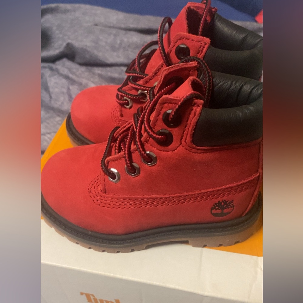Red Timberland boots toddler 5c